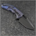 (#HTK-H009-6A-TIBLU) Heretic Knives Antique Blue Ti Medusa Flipper T/E DLC - Back