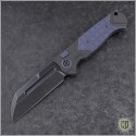 (#HTK-H034-4A-Blue) Heretic Knives Auto Butcher Black Plain - CF Handle w/ Blue Ti - Front