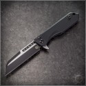 (#HTK-H213-10A-T) Heretic Knives Jinn Button Lock Flipper Black Tactical Wharncliffe - Front