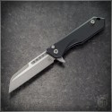 (#HTK-H213-5A) Heretic Knives Jinn Button Lock Flipper Battleworn Wharncliffe - Front