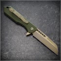 (#HTK-H213-7A-GRN) Heretic Knives OD Green Jinn Button Lock Flipper Bronzed Wharncliffe - Back