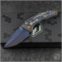 (#HTK-MEDC-001) Heretic Knives Custom Carbon Fiber Medusa w/ Abalone Inlay Blued Damascus Tanto - Front