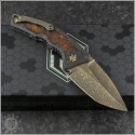 (#HTK-MEDC-002) Heretic Knives Custom Carbon Fiber Medusa w/ Rosewood Inlay Bronzed Damascus Tanto - Back