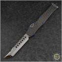 (#MTC-0305) Marfione Custom CF Halo VI Hellhound Tanto Mirror Polish w/ Blue Ti Hardware - Front