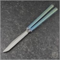 (#MWS-SERIF-001) MachineWise Serif Butterfly Knife Blue Green fade Stonewash Drop Point - Front