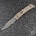 (#OES-F22-BRMBR) J. Oeser Knives F22 Kickstop Brown Micarta Bronze Hardware - Front