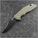 (#RH-XM1835-B-8) Rick Hinderer XM-18 3.5" Bowie Battle Black - OD Green G-10 - Front
