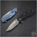 (#RH-XM1835-HS-004) Rick Hinderer Stonewash Blue XM-18 3.5" (Tri-Way) Harpoon Spanto Black G-10 Scale - Front
