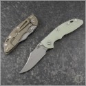 (#RH-XM1835-NFB-009) Rick Hinderer Gen 6 XM-18 3.5" Non-Flipper Bowie Working Finish Translucent Green G10 Battle Bronze - Front