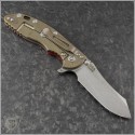 (#RH-XM1835-SK-003) Rick Hinderer XM-18 3.5" (Tri-Way) Skinner Grind - Stonewash Bronze - Red G10 - Back