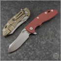 (#RH-XM1835-SK-003) Rick Hinderer XM-18 3.5" (Tri-Way) Skinner Grind - Stonewash Bronze - Red G10 - Front