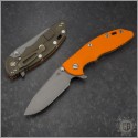 (#RH-XM1835-SLHO-006) Rick Hinderer Battle Bronze XM-18 3.5" Slicer Hollow Orange G-10 Working Finish - Front