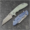 (#RH-XM24-SKW-004) Rick Hinderer XM-24 4" Skinny Wharncliffe Stonewash - Transulucent Green G10 - Front