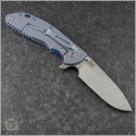(#RH-XM24H-005) Rick Hinderer XM-24 4" Slicer Hollow Stonewash Blue Black G10 Blue Ti Hardware - Back