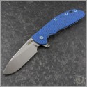 (#RH-XM24H-005) Rick Hinderer XM-24 4" Slicer Hollow Stonewash Blue Black G10 Blue Ti Hardware - Front