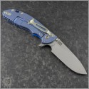 (#RH-XM24H-006) Rick Hinderer XM-24 4" Slicer Hollow Stonewash Blue G10 Green Ti Hardware - Back