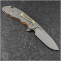 (#RH-XM24H-007) Rick Hinderer XM-24 4" Slicer Hollow Stonewash Orange G10 Gold Ti Hardware - Back