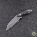 (#SBW-LF-CF) Skelton Bladeworks Littlefinger Takefu White Paper Damascus - B&W CF Handle - Front