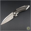 (#STC-002) Begg Knives Custom Glimpse Silver Ti Handle w/ Zirconium, Fluted Satin Blade - Front