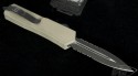 (#109-2TA) Microtech Scarab D/E Tan Handle Black Serrated - Back