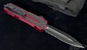 (#VNT-0001) Microtech Scarab D/E Red Handle Black Serrated CF Inlay - Back