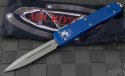 Microtech Knives Blue Ultratech D/E Automatic OTF D/A Knife (3.44in Stonewashed Plain ELMAX) 122-10BL - Front