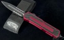 (#VNT-0001) Microtech Scarab D/E Red Handle Black Serrated CF Inlay - Front