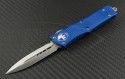 Microtech Knives Blue Troodon D/E Automatic OTF D/A Knife (3.1in Satin Plain CTS-XHP) 138-4BL - Front