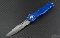 Microtech Knives Blue Troodon S/E Automatic OTF D/A Knife (3.1in Satin Plain ELMAX) 139-4BL - Front