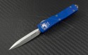 Microtech Knives Blue UTX-70 D/E Automatic OTF D/A Knife (2.41in Stonewashed Plain ELMAX) 147-10BL - Front