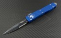 Microtech Knives Blue Ultratech D/E Automatic OTF D/A Knife (3.44in Black Part Serr ELMAX) 120-2BL - Front