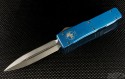 Microtech Knives Blue Ultratech D/E Automatic OTF D/A Knife (3.44in Satin Plain 154-CM) VNT-0108 - Front