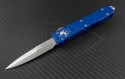 Microtech Knives Blue Ultratech D/E Automatic OTF D/A Knife (3.44in Stonewashed Plain ELMAX) 120-10BL - Front