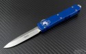 Microtech Knives Blue Ultratech S/E Automatic OTF D/A Knife (3.44in Satin Plain ELMAX) 121-4BL - Front