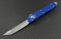 Microtech Knives Blue Ultratech T/E Automatic OTF D/A Knife (3.44in Stonewashed Serr ELMAX) 123-12BL - Front