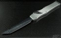Microtech Knives Custom Stainless Steel Halo V T/E Automatic OTF S/A Knife (4.6in Damascus Plain ) HALO-SS-DAM - Front