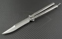 Microtech Knives Custom Titanium Tachyon 3 D/E Butterfly Knife (4.25in Stonewashed Plain ELMAX) MTC-0016 - Front
