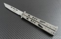 Microtech Knives Metal Tachyon II T/E Butterfly Knife (4.5in Satin Plain 154-CM) 172-4 - Front