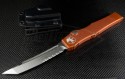 Microtech Knives Orange Halo V T/E Automatic OTF S/A Knife (4.6in Stonewashed Part Serr N690) 150-11OR - Front
