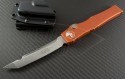 Microtech Knives Orange Halo V T/E Automatic OTF S/A Knife (4.6in Stonewashed Plain N690) 150-10OR - Front