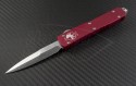 Microtech Knives Red Ultratech D/E Automatic OTF D/A Knife (3.44in Stonewashed Plain ELMAX) 120-10RD - Front