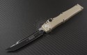 Microtech Knives Tan Halo V T/E Automatic OTF S/A Knife (4.6in Black Plain N690) 150-1TAT - Front