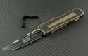 Microtech Knives Tan Navy Scarab S/E Automatic OTF D/A Knife (3.44in Black Plain ELMAX) 182-1TA - Front