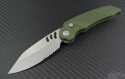 Rat Worx Green MRX S/E Automatic Folder S/A Knife (3.25in Satin Part Serr CPM-154) RW-MRX-07017 - Front