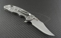 Rick Hinderer Green Clip Point Flipper Knife (3.5in Stonewashed Plain S35-VN) RH-XM1835-BW-GR - Back