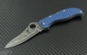 Spyderco Blue Stretch S/E Folder Knife (3.25in Damascus Plain ) SPY-C90GFBLPD - Front