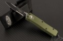 (#125-2GR) Microtech UTX-85 OD Green Handle Black Serrated - Front
