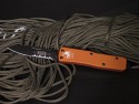 Microtech UT-X85 - ORANGE Handle - Black Partially Serrated Blade - Front